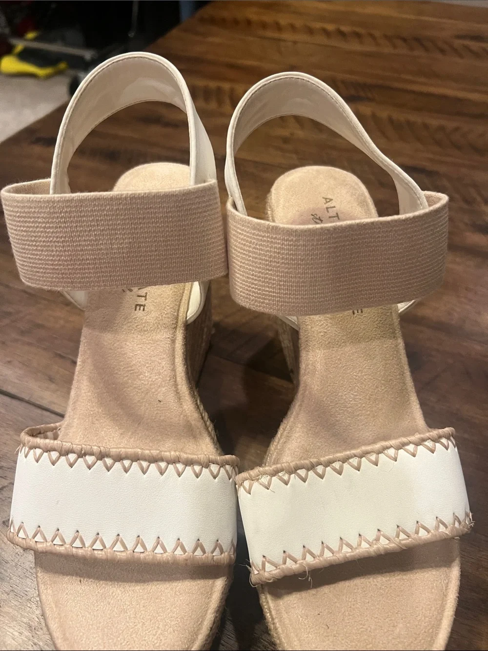 Altar'd State White and Beige Wedge Sandals Size 8.5